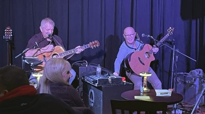 Dennis O'Neil and Davey Armstrong will perform in the cafe again beginning in mid June, 2024  (image from Jan 6 debut in the cafe.)